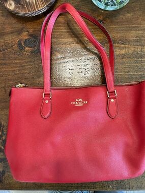 COACH Tote Bag Red Shoulder Leather Tote CH285 Leather